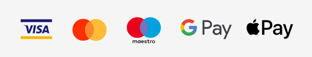 Wir akzeptieren Zahlungen per Visa, Mastercard, Maestro, Google Pay und Apple Pay